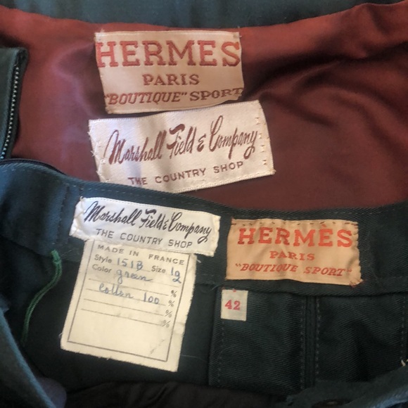 60s VTG HERMÈS Cotton Leather Green Brown Equestrian Riding Suit Chaps Jacket - Picture 13 of 15